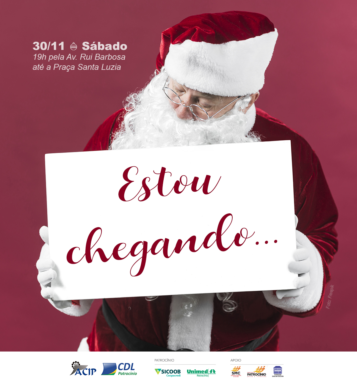 Papai Noel chega a Patrocínio neste sábado às 7h da noite e atividades na  Praça Santa Luzia vão encantar crianças e adultos